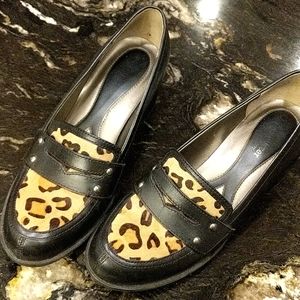 Naturalizer Blk Leather Shoes, Leopard Print